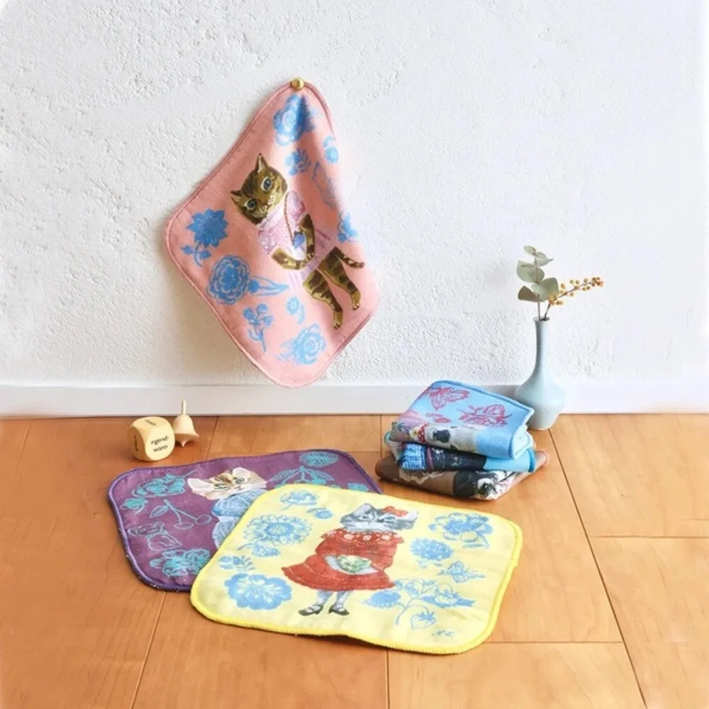 Nathalie Lete! Multi wash cloth mini towel Pink anthropomorphic dressed cat!